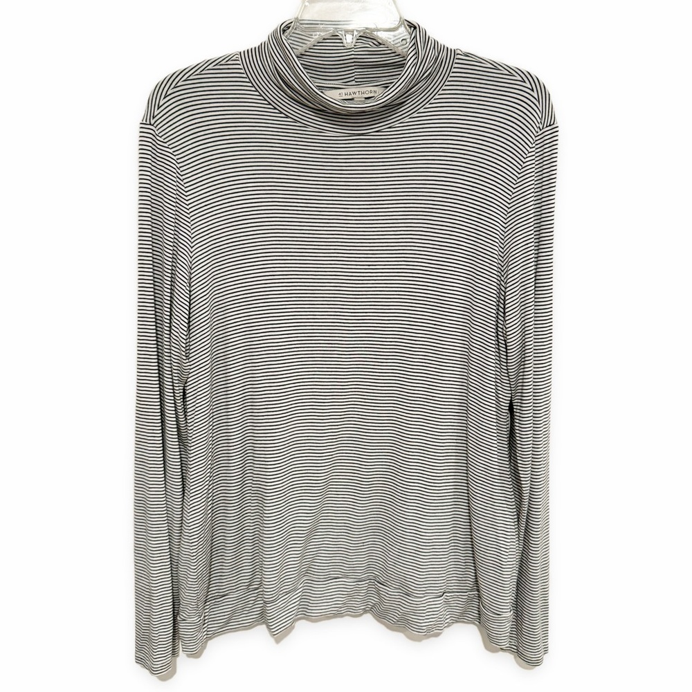 41 Hawthorn | Striped Turtleneck Top Spandex Black White Size XL